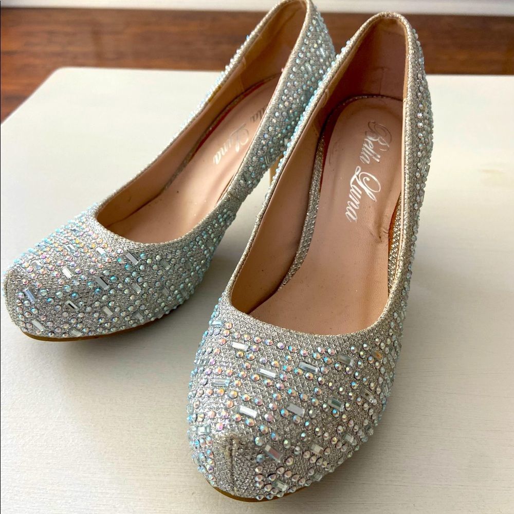 Bella Luna Sparkle Crystal Gem Rhinestones Glitter Formal Evening Dress Shoe 👠